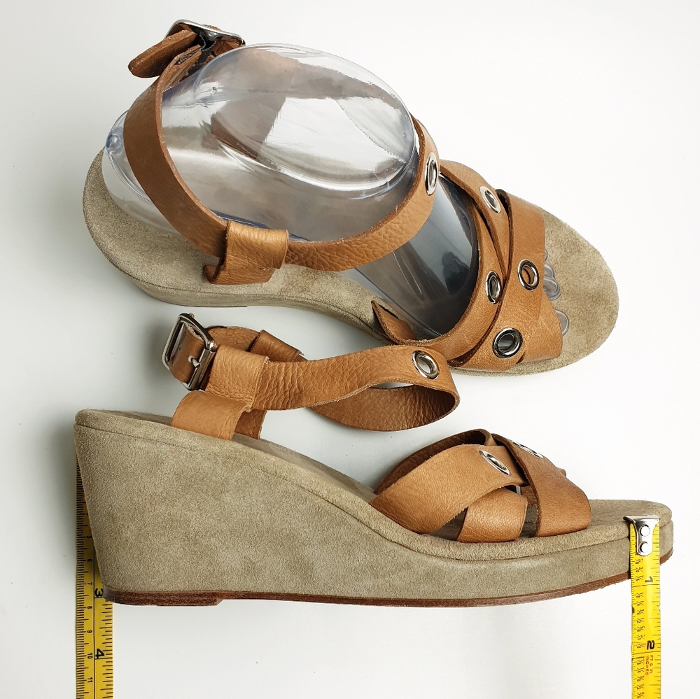APC paris suede wedge leather ankle adjustable strap grommet detail festival 39